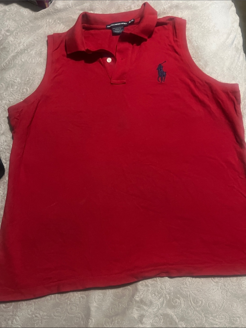Ralph Lauren Red Sleeveless Polo with Navy Pony